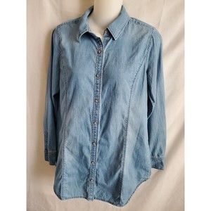 J Jill Womens Denim Button Down Collard Tapered Top Size XS
